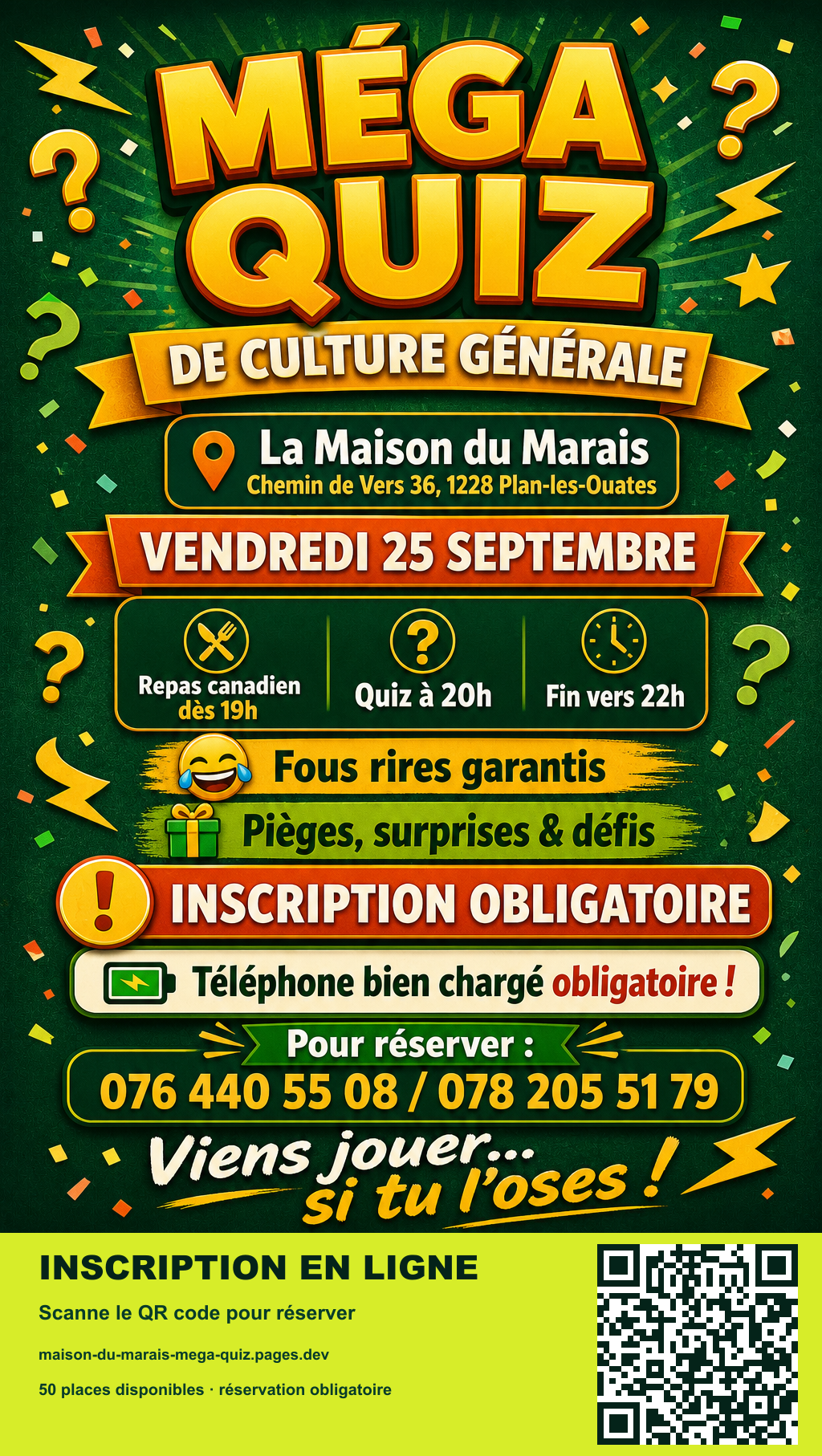 Affiche du Mega Quiz du vendredi 25 septembre à La Maison du Marais
